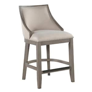 Keller 42.5 in. Grey High Back Wood Bar Stool with Fabric Seat