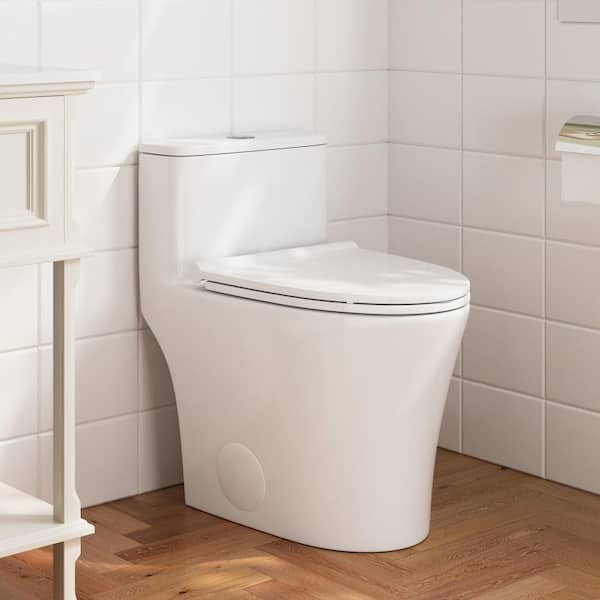 Symmetry 12 in. Rough In Size 1-Piece 1.28 GPF Single Flush Elongated Toilet in White, Soft Closed Seat Included