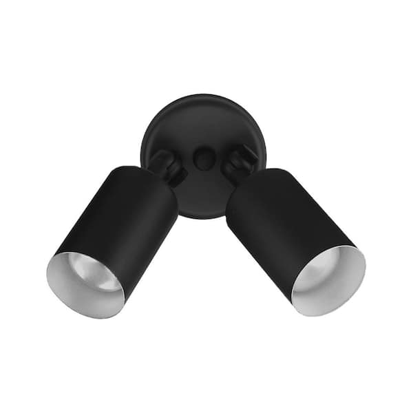 Double Bullet 75-Watt 2-Light Black Outdoor Wall Lantern Sconce