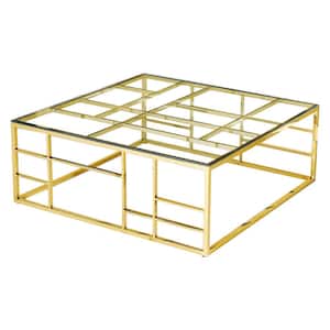 Mason Stainless Steel with Glass Square 42 in. Coffee Table Gold