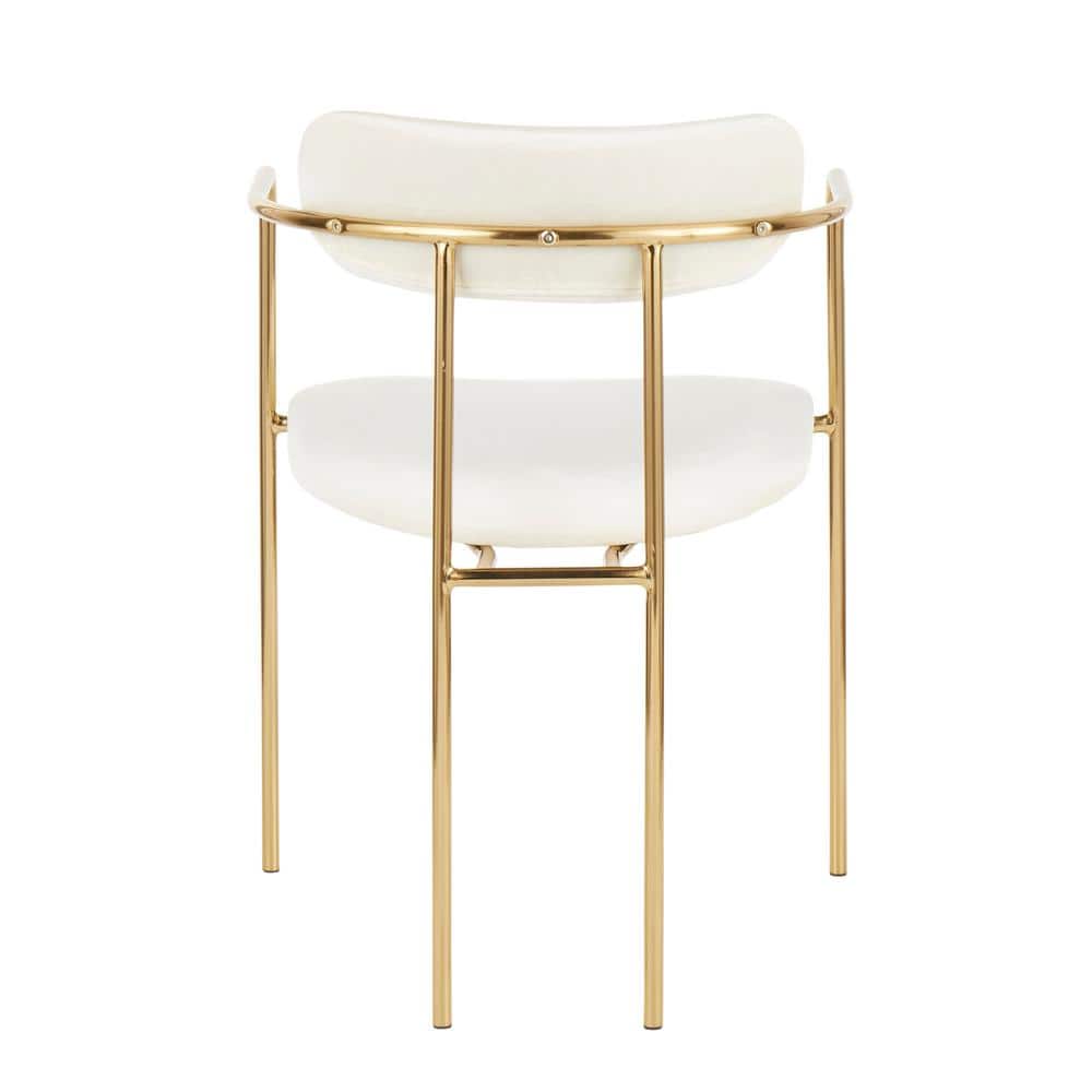 Cream Velvet Upholstered Arm Chair with Metal Frame