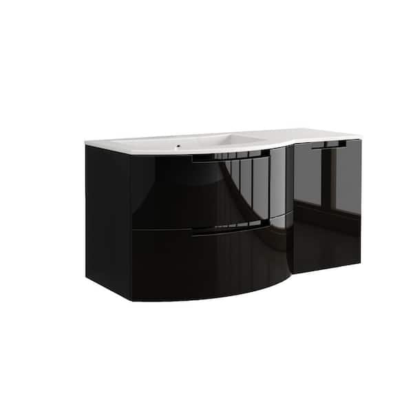 LaToscana Oasi 53 in. Bath Vanity in Glossy Black with Tekorlux Vanity Top in White with White Basin