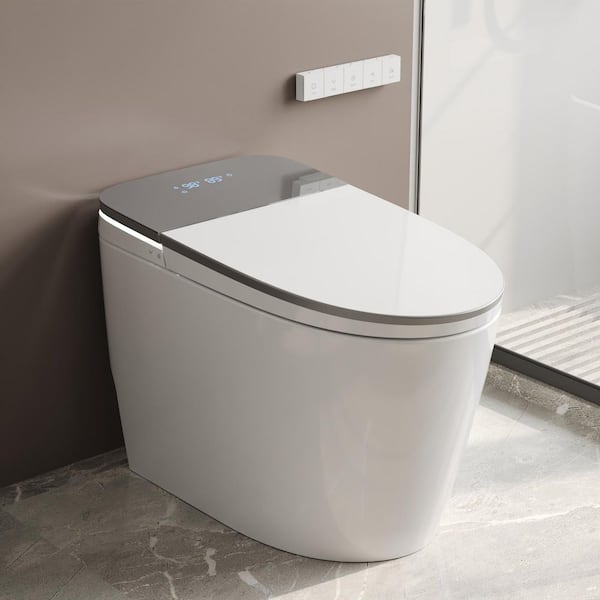 Tankless Elongated ADA Bidet Toilet in White with Auto Flush, Auto Open/Close, Heated Seat, Warm Dryer and Cleaning Foam