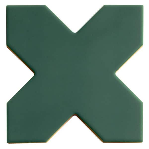 Seville 5 in. x 5 in. Matte Sage Green Porcelain Cross Wall and Floor Tile Sample