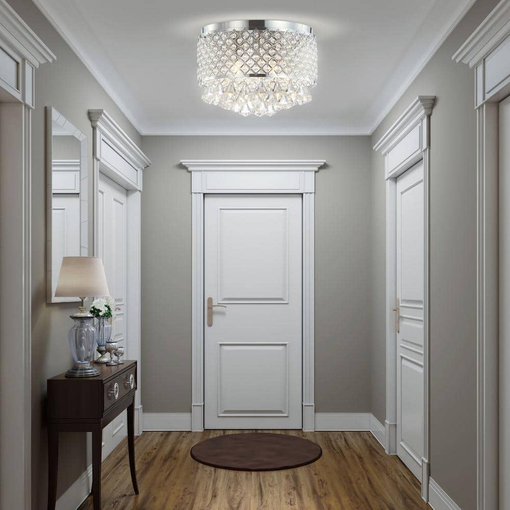 Evelyn 14.75" Chrome Crystal Drum LED Flush Mount Ceiling Light