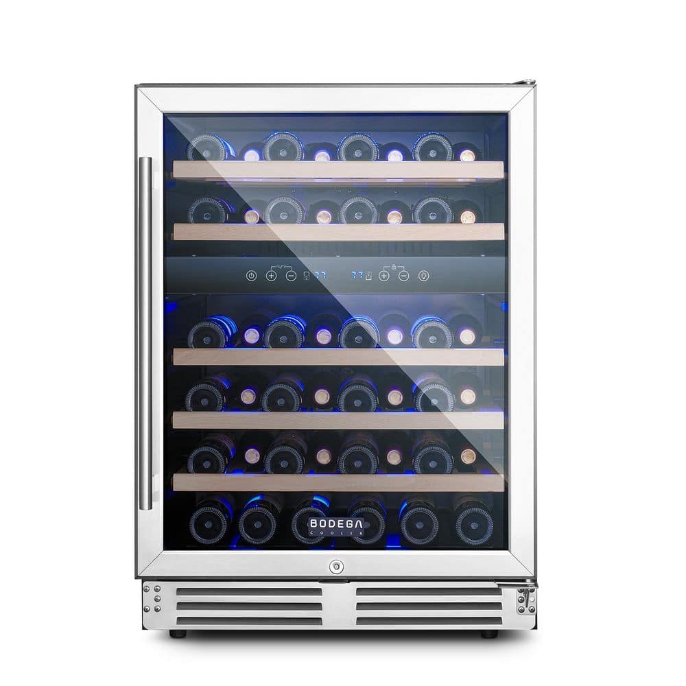 BODEGA Dual Zone 46-Wine Bottles Beverage and Wine Cooler with Double-Layer Tempered Door in Stainless Steel JC-8HD5AXJG