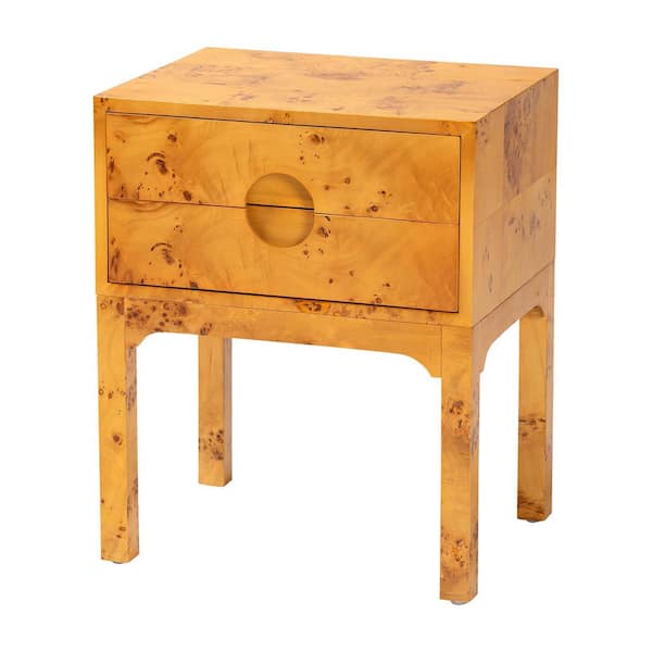 bali & pari Kayla Light Mappa Real Burl Wood 2-Drawer Nightstand