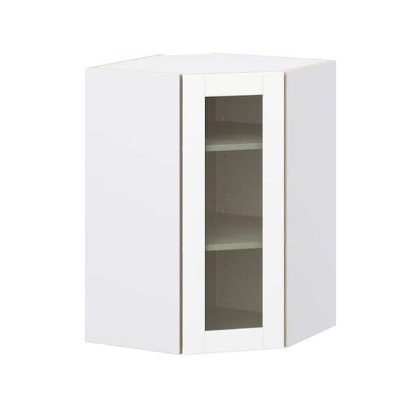 Timberline 24 in. W x 14 in. D x 35 in. H Assembled Glass Door Diagonal Corner Kitchen Cabinet in Bright White