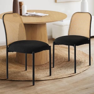 Black Rattan Boucle Dining Chair (Set of 2)
