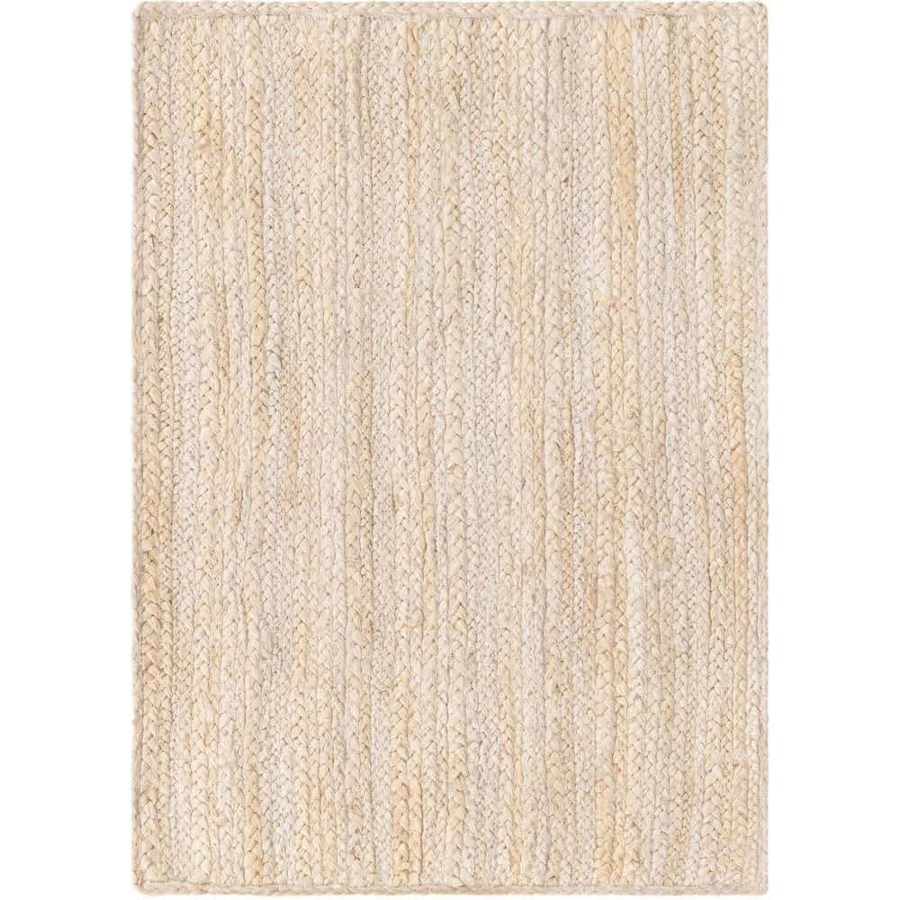 Handmade White Braided Jute Indoor Rug, Easy Care and Stain-resistant