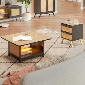 3-Piece 35.4 in. Black Square Modern Composite Coffee Table Set with Coffee Table + 2 End Tables