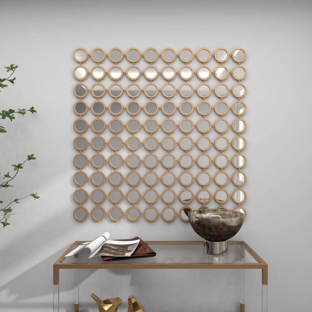 Square Gold and Silver Metal Wall Mirror Panel