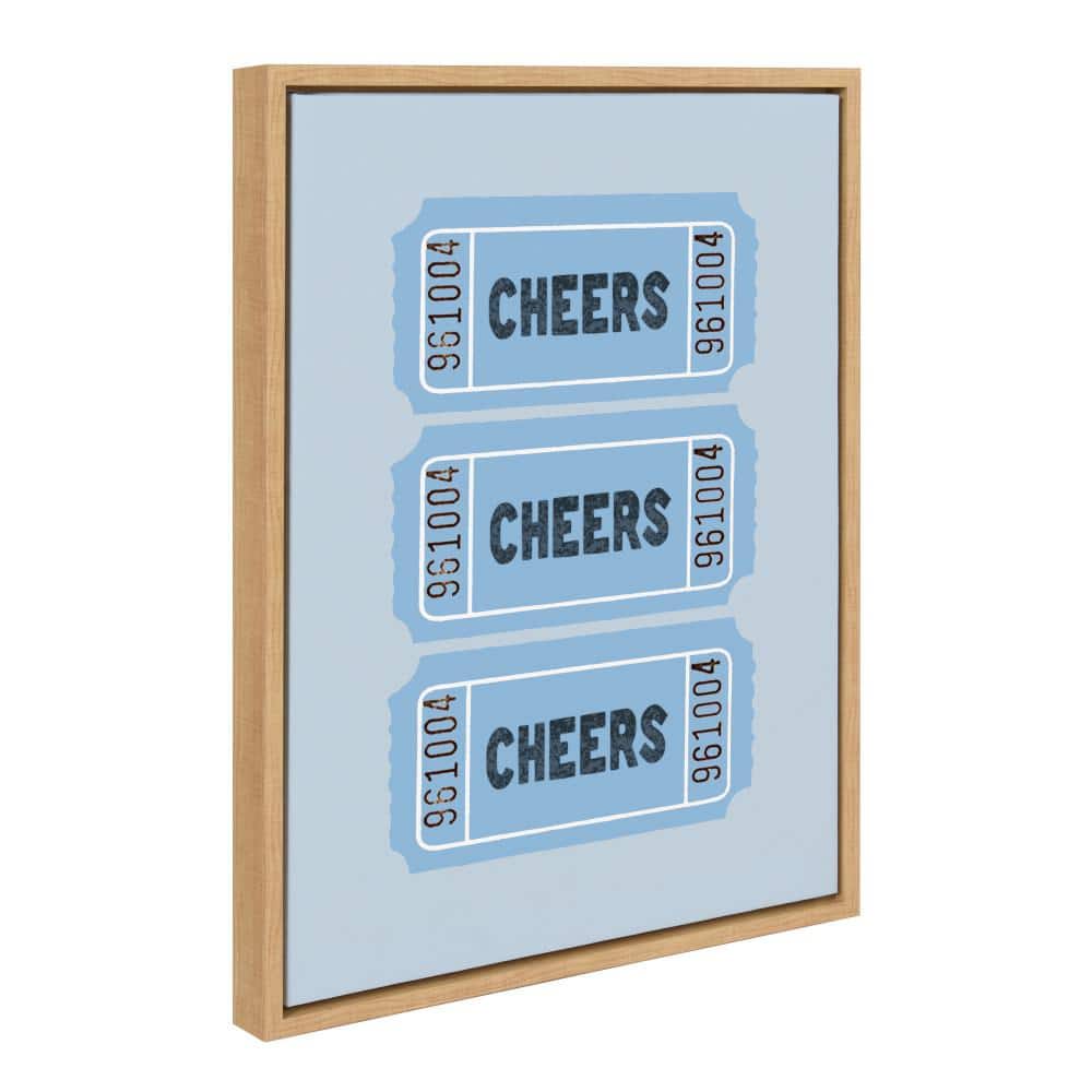 Cheers Blue Ticket Framed Canvas Print with Natural Wood Frame