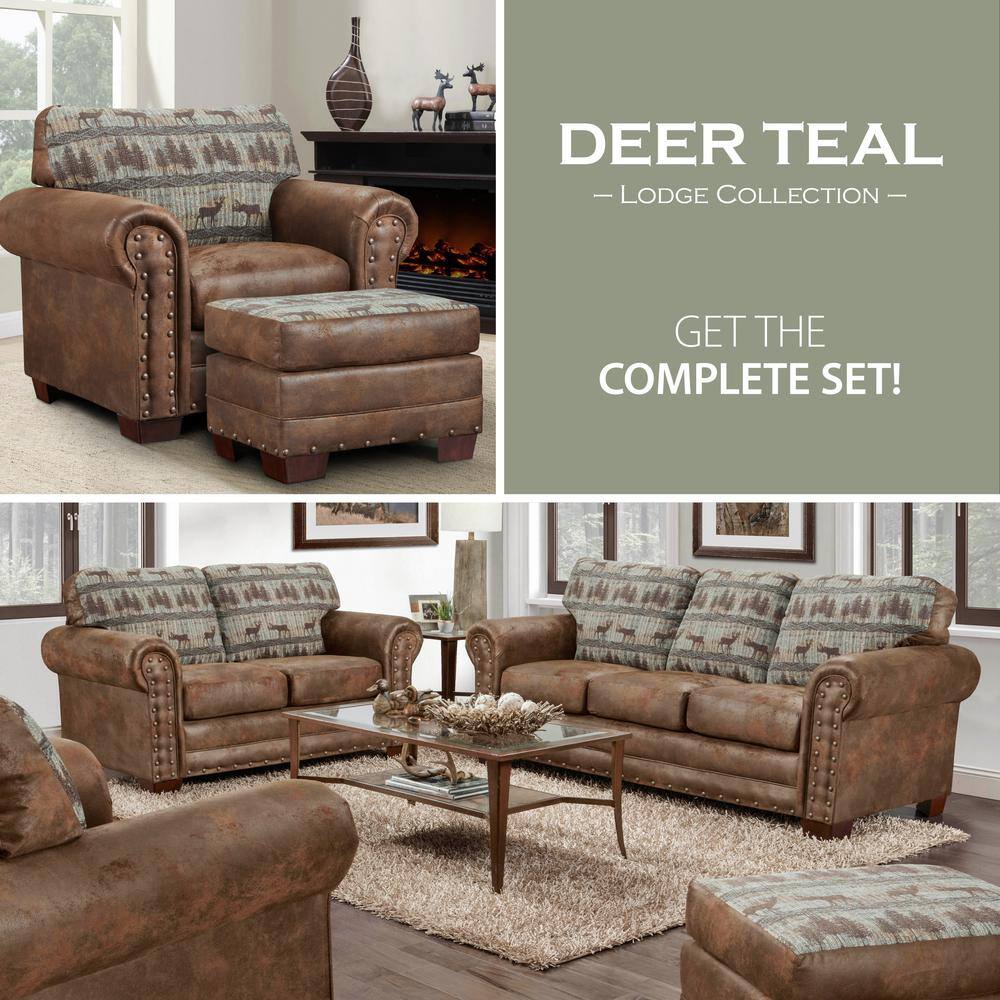 Brown Microfiber and Wood Rustic Accent Chair with Ottoman
