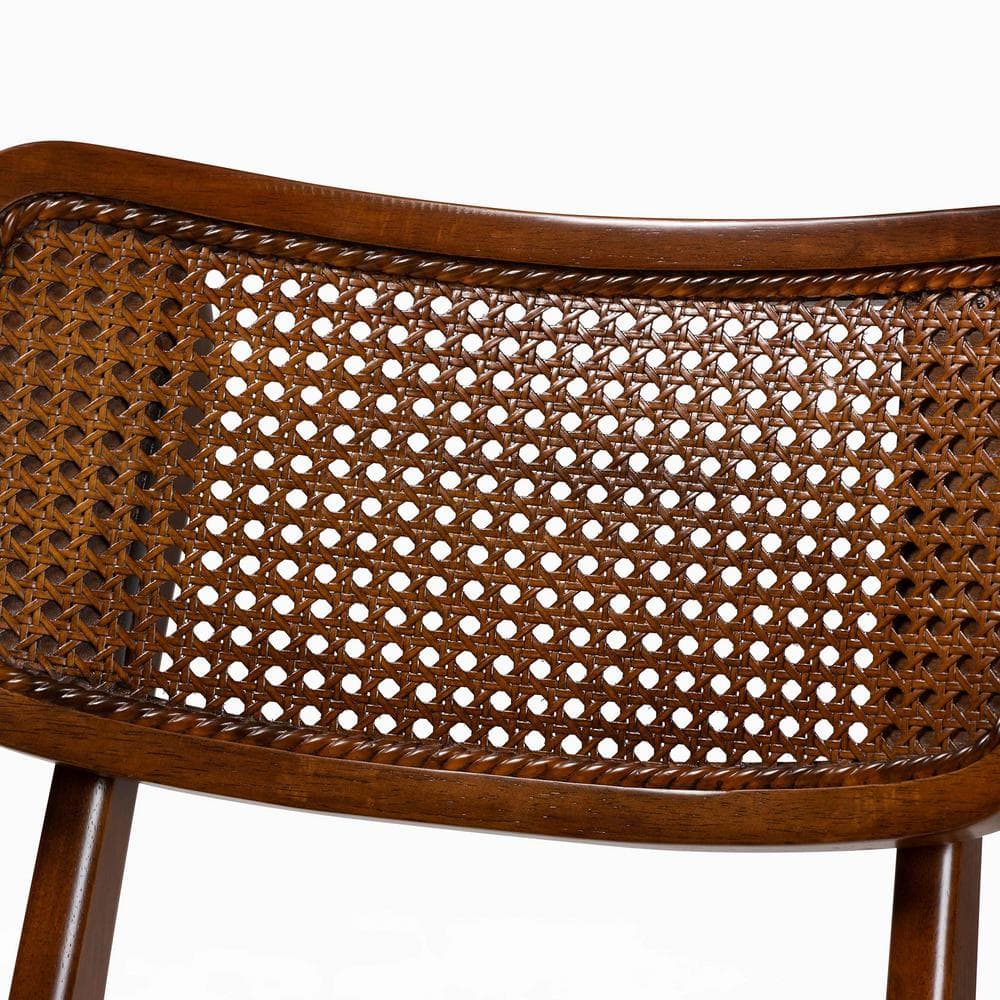Mid-Century Walnut Brown Wood and Rattan 7-Piece Dining Set