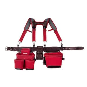 2-Bag Hybrid Suspension Rig Work Tool Belt with Suspenders in Red