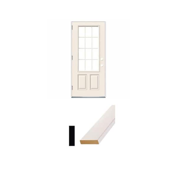36 in. x 80 in. Steel Outswing Door and 5/8 in. x 2-1/2 in. x 83-5/8 in. MDF Casing Set (3-Piece)