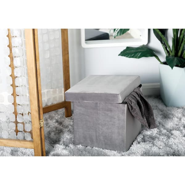 Litton Lane 15 in. Gray Polyester Modern Storage Stool
