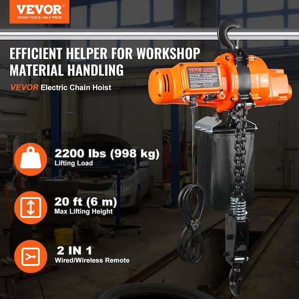 Electric Chain Hoist, 2200 lbs. Load, 20 ft. Lifting Height, 6.9 ft./min Speed, 120V, Single Phase Overhead Crane