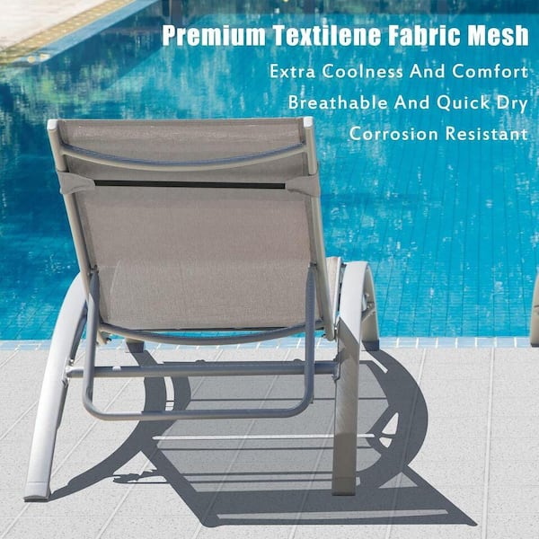 Aluminum 2-Piece Adjustable Stackable Outdoor Chaise Lounge in Khaki Seat with Pillow