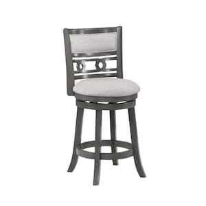 39.84 in. Light Gray Low Back Wood Bar Stool with Faux Leather Seat