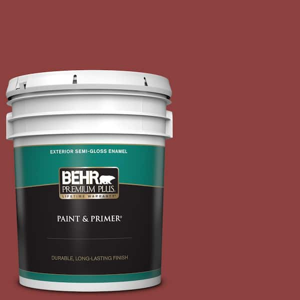 BEHR PREMIUM PLUS 5 gal. #BXC-27 Carriage Red Semi-Gloss Enamel Exterior Paint & Primer