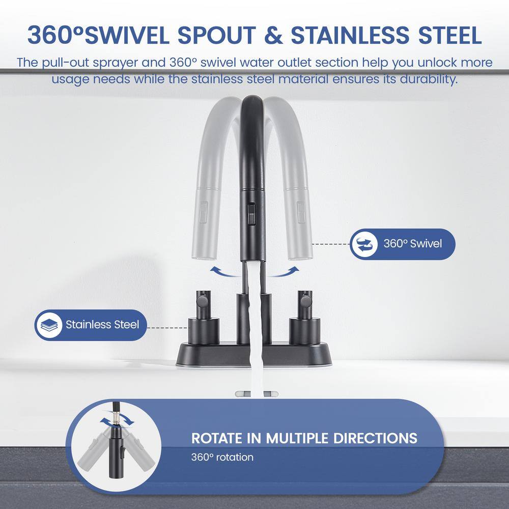Matte Black Stainless Steel Double Handle Bathroom Faucet