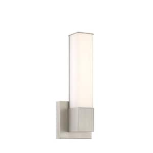 Vantage 14-in Brushed Nickel Rectangle CCT LED Wall Sconce with White Acrylic Shade
