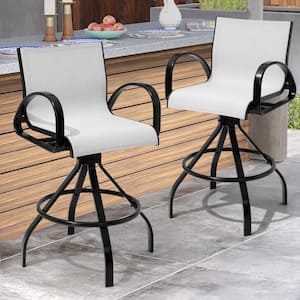 Swivel Aluminum Sunbrella Textilene Mesh Fabric Outdoor Bar Stool (6-Pack) in Augustine Oyster