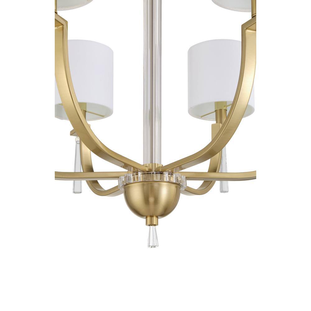 Fortuna Satin Brass 6-Light Chandelier with White Linen Shades