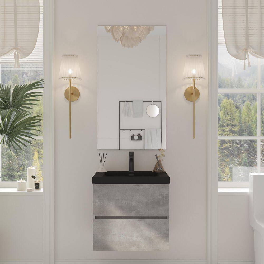 24 in. W Single Sink Wall Mount Floating Bath Vanity in Cement Grey with Black Quartz Sand Surface Top price history on PriceWatchPro