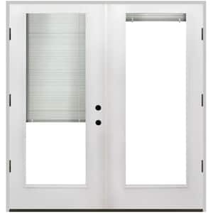 64 in. x 80 in. Reliant Series White Primed Fiberglass Prehung Right-Hand Outswing Mini Blind Patio Door