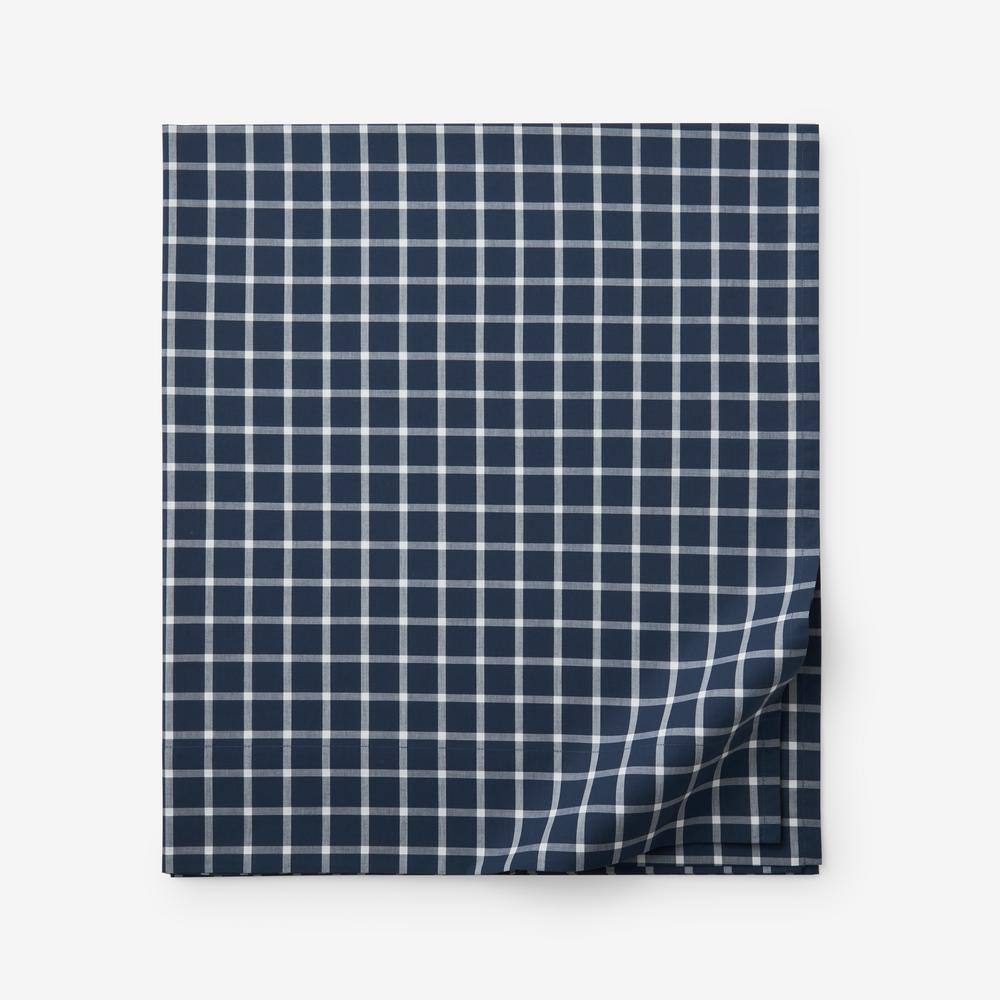 Company Cotton Windowpane Yard-Dyed White/Navy Cotton Percale King/Cal King Flat Sheet price history on PriceWatchPro