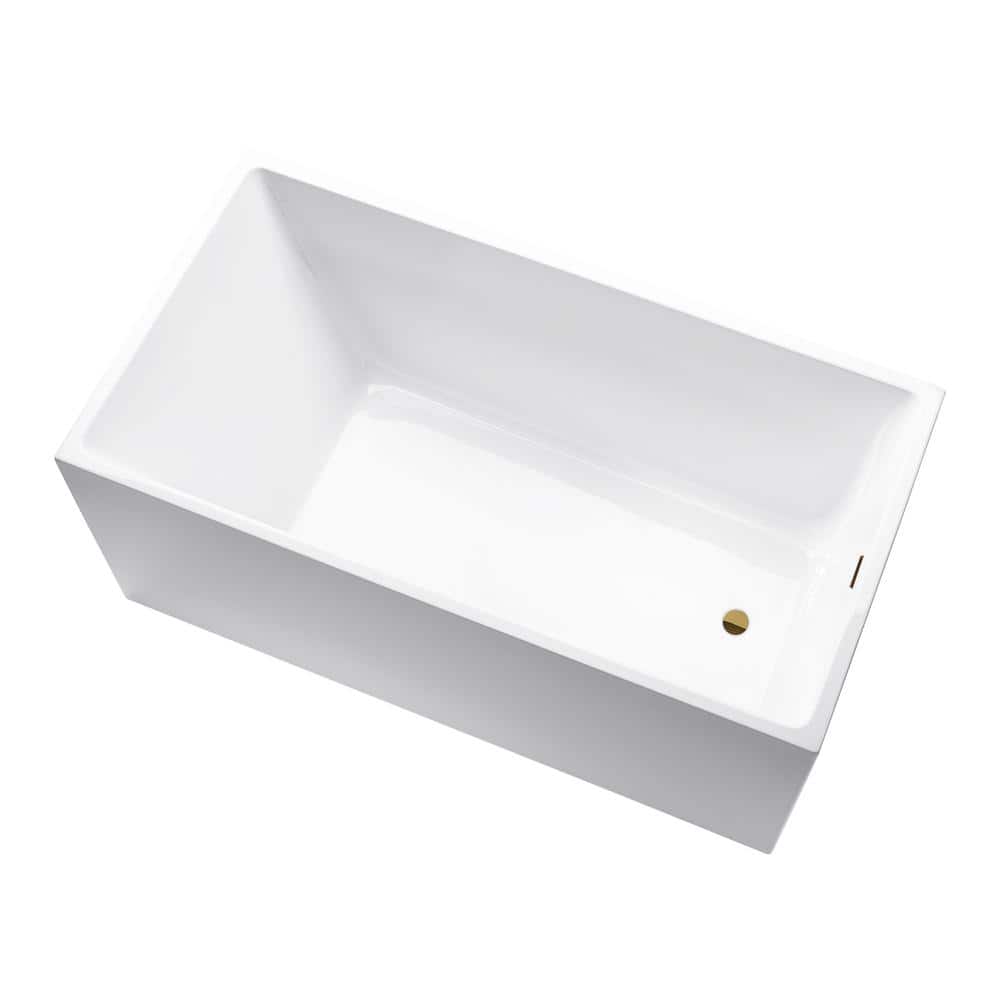 47" White Acrylic Freestanding Soaking Bathtub with Titanium Gold Drain