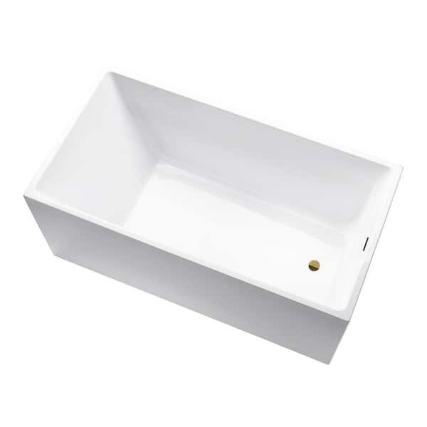 Vannes 47 in. x 29 in. Acrylic Freestanding Soaking Bathtub with Right Drain in White/Titanium Gold