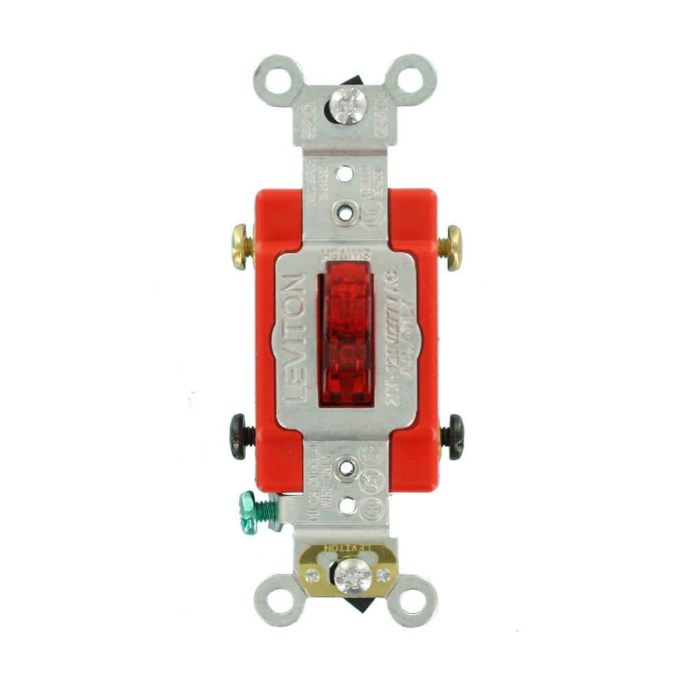 Leviton 20 Amp Industrial Grade Heavy Duty Double Pole Pilot Light Toggle Switch Red 1222 Plr The Home Depot
