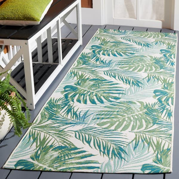 Barbados Green/Teal 3 ft. x 10 ft. Runner Floral Indoor/Outdoor Area Rug