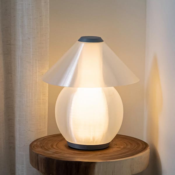 JONATHAN Y Opal 13 in. Modern Contemporary Plant-Based PLA 3D Printed Dimmable LED Table Lamp, Light Smoke/Gray