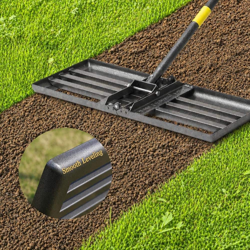 Builders Leveling Rake 30 in. x 10 in. Lawn Leveling Rake with Adjustable 5 ft. Handle Matte ...