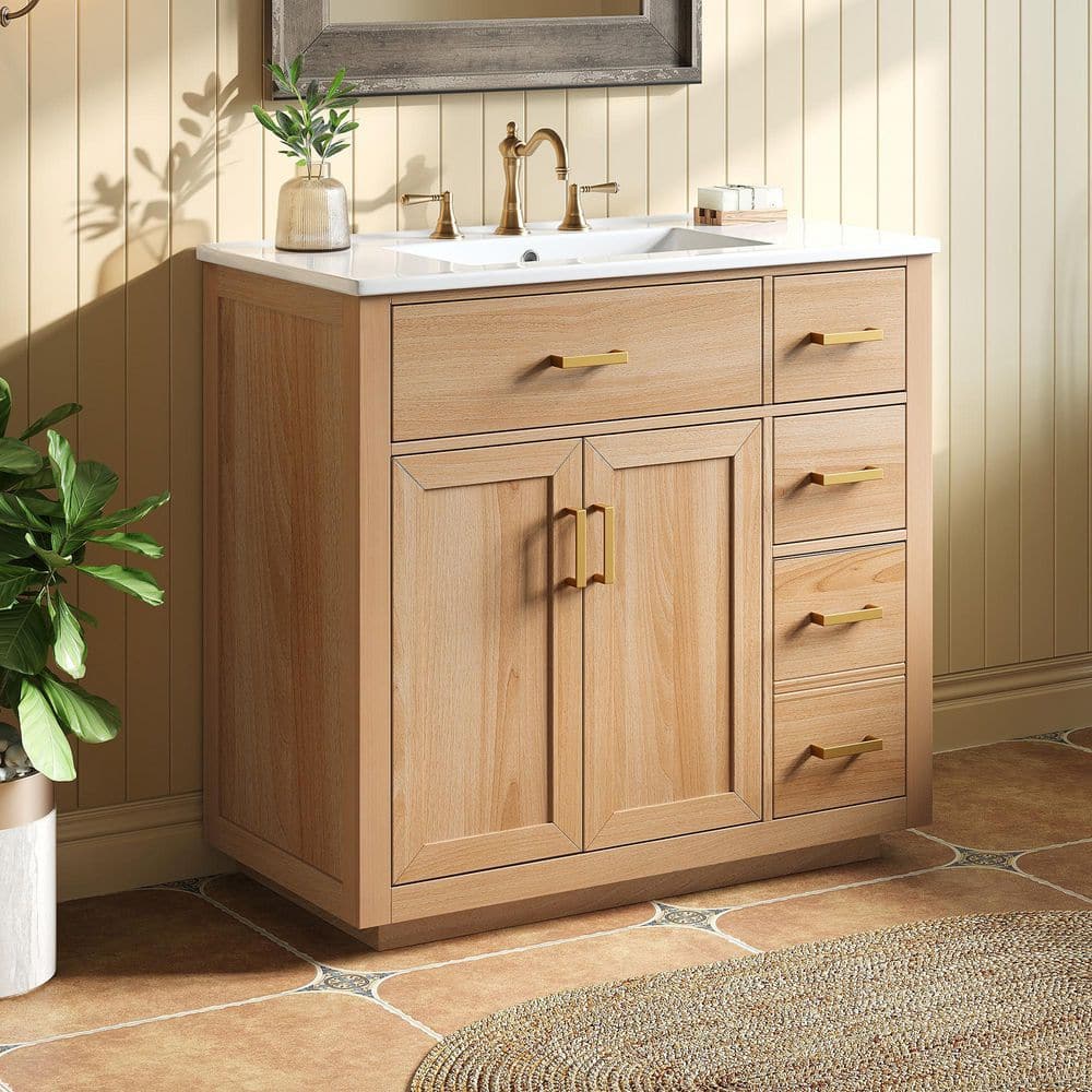 FORCLOVER 36 in. Solid Wood Frame Freestanding Single Sink