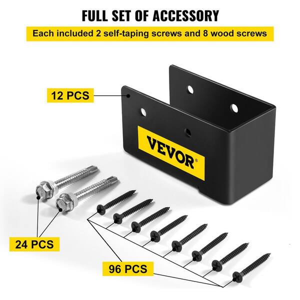 VEVOR 12-Pieces Concealed Joist Hanger 2 in. x 4 in. Outdoor Concealed Joist Bracket Q235 Steel Plate Powder-Coated, Black