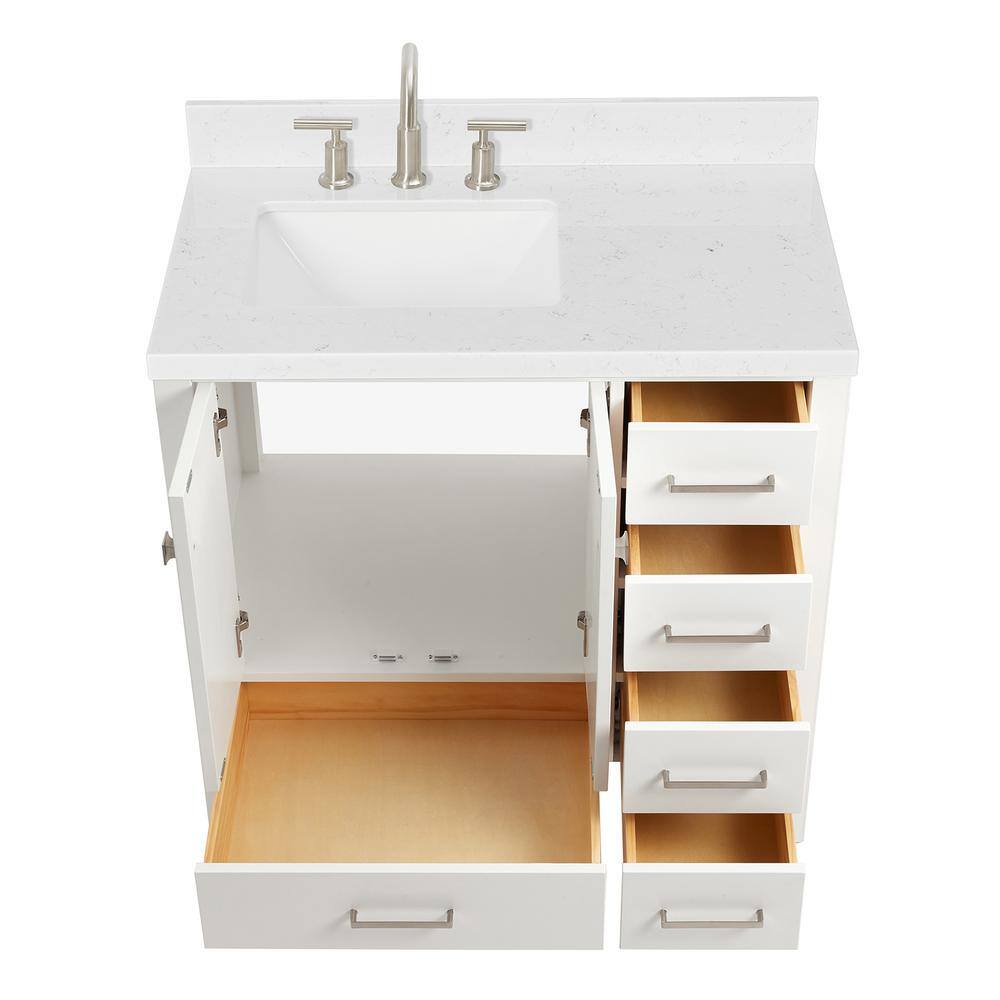 Cambridge 36" White Hardwood Freestanding Vanity with Quartz Top