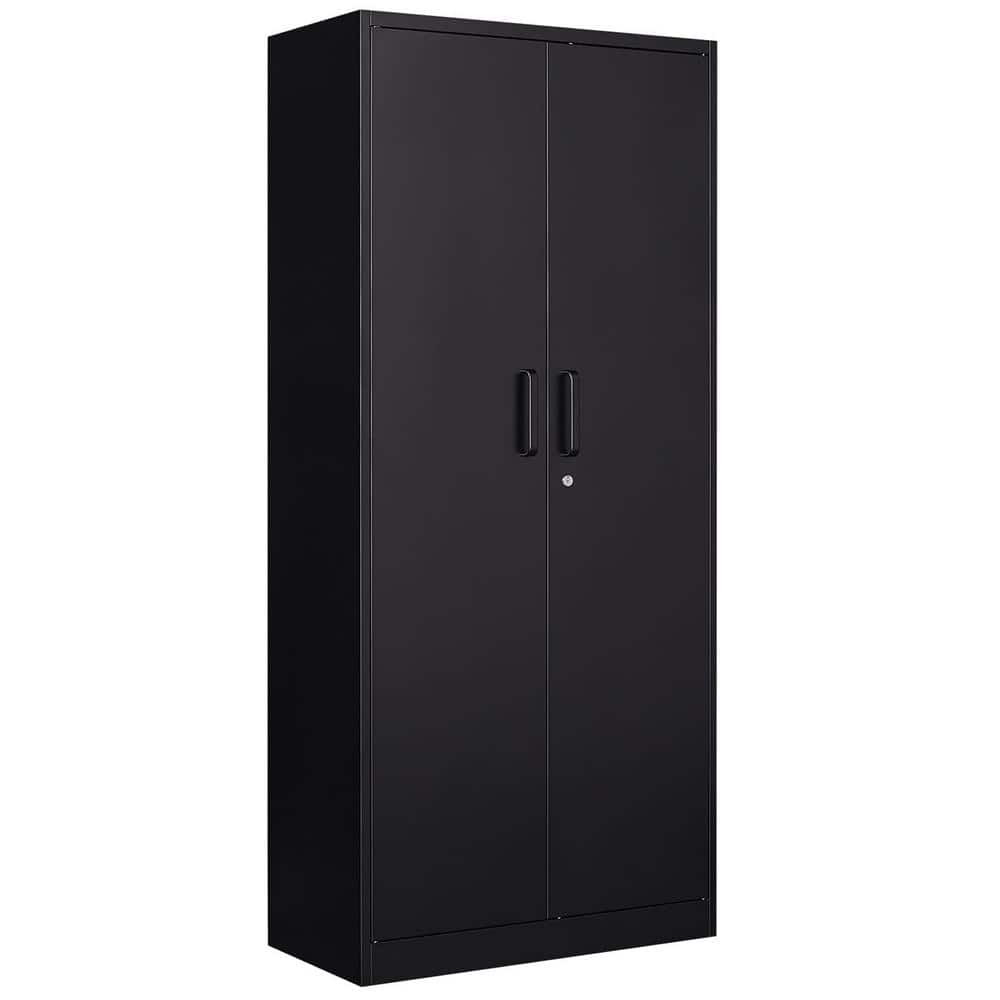 LISSIMO 31.5 in. W x 70.87 in. H x 15.7 in. D Adjustable 2 Shelves Steel Locking Freestanding Cabinet with 4 Doors in Black