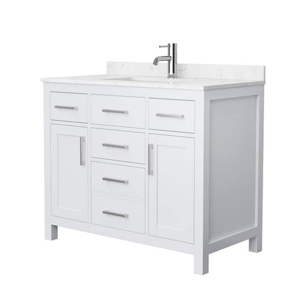 Wyndham Collection Beckett 42 in. W x 22 in. D Single Vanity in White with Cultured Marble Vanity Top in Carrara with White Basin