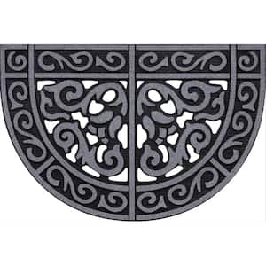 Scroll Charcoal 24 in. x 36 in. Half Medallion Door Mat