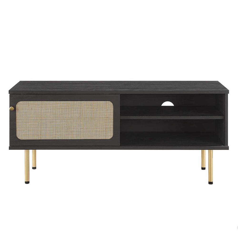 Cambria 47" Black Particleboard TV Stand with Rattan Weave
