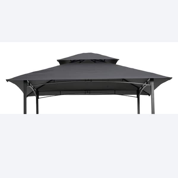 Tidoin 8 ft. x 5 ft. Gray Outdoor Replacement Double Tiered Gazebo Tent Roof Top Cover Only(Frame Not Include)