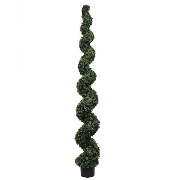 Helen 7 ft. Tall Artificial Spiral Topiary Tree Boxwood in Pot with Dark Green Leaves for Indoor and Outdoor Use