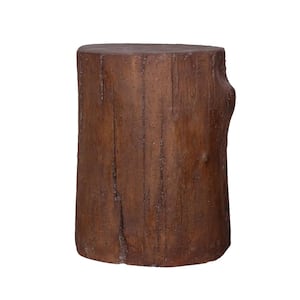 Faux Wood Stump Garden Stool in Dark Brown Finish