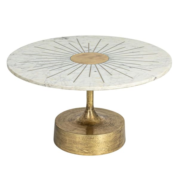 30 in. Gold Round Aluminum and Marble Coffee Table